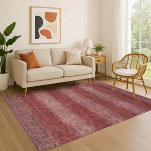 HomeRoots 10' X 14' Washable Area Rug in Rust & Coral Stripes - UV Protected, Durable, Stain-Resistant Design 699556