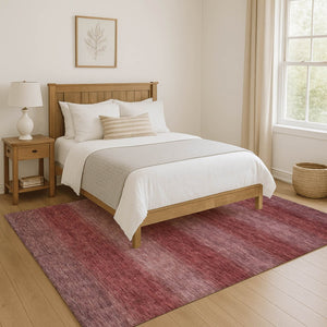 HomeRoots 10' X 14' Washable Area Rug in Rust & Coral Stripes - UV Protected, Durable, Stain-Resistant Design 699556