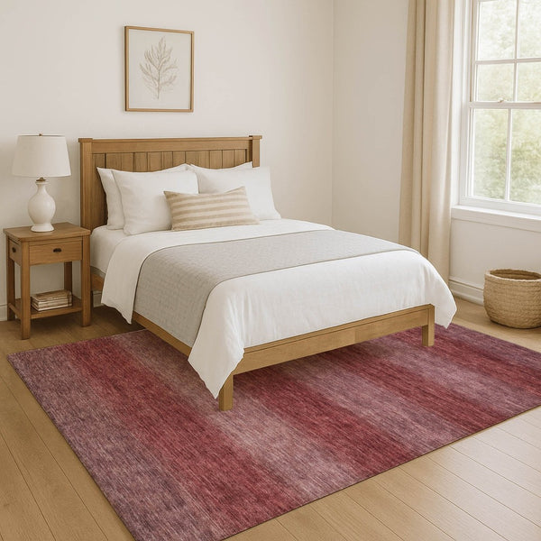 HomeRoots 10' X 14' Washable Area Rug in Rust & Coral Stripes - UV Protected, Durable, Stain-Resistant Design 699556