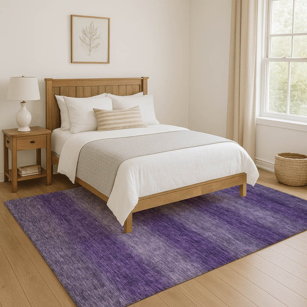 HomeRoots 5' X 8' Purple & Lavender Striped Area Rug - Washable, UV Protected, Stylish & Durable Design 699558