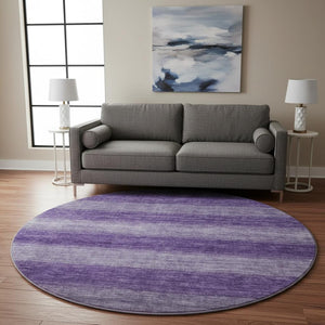 HomeRoots 8' Vibrant Purple and Lavender Striped Washable Round Rug with UV Protection for Indoor/Outdoor Use 699559
