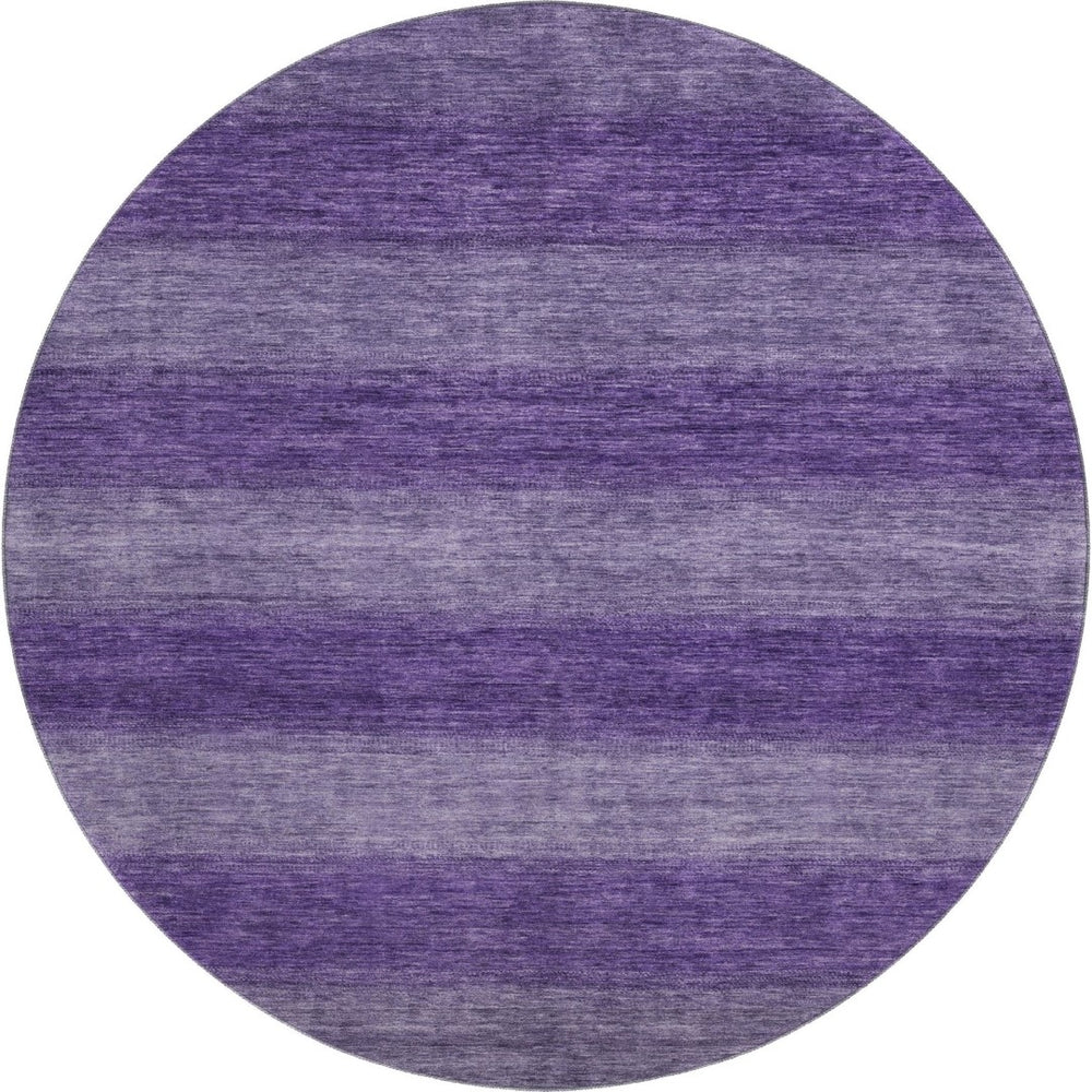 HomeRoots 8' Vibrant Purple and Lavender Striped Washable Round Rug with UV Protection for Indoor/Outdoor Use 699559