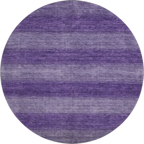 HomeRoots 8' Vibrant Purple and Lavender Striped Washable Round Rug with UV Protection for Indoor/Outdoor Use 699559