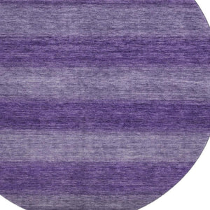 HomeRoots 8' Vibrant Purple and Lavender Striped Washable Round Rug with UV Protection for Indoor/Outdoor Use 699559