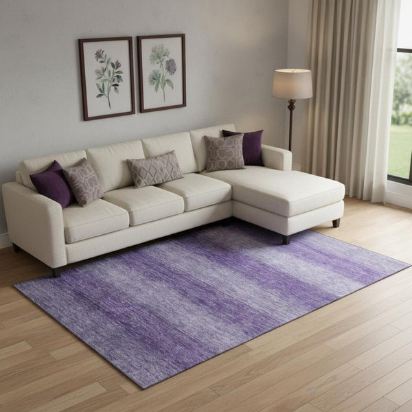 HomeRoots 9' X 12' Striped Purple and Lavender Area Rug - Washable, UV-Protected, Stain Resistant & Durable 699561