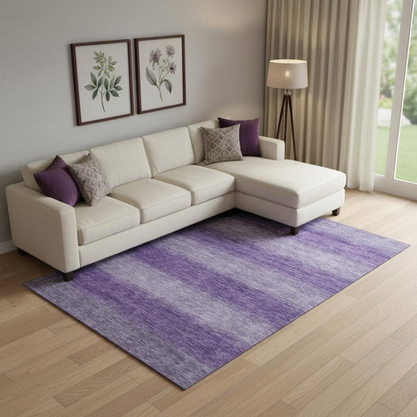 HomeRoots 10' X 14' Purple And Lavender Striped Area Rug - Washable, UV-Protected, Durable & Stylish for Homes 699562