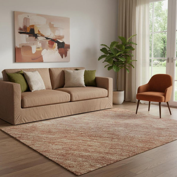 HomeRoots 5' X 8' Terra Cotta & Peach Striped Washable Area Rug with UV Protection for Stylish Living Spaces 699564
