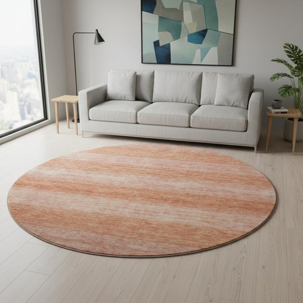 HomeRoots 8' Terra Cotta & Peach Striped Washable Round Rug - UV Protected, Durable & Stain Resistant Design! 699565