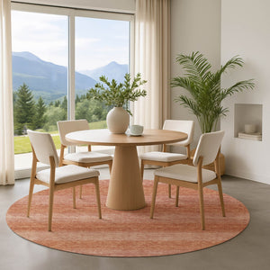 HomeRoots 8' Terra Cotta & Peach Striped Washable Round Rug - UV Protected, Durable & Stain Resistant Design! 699565