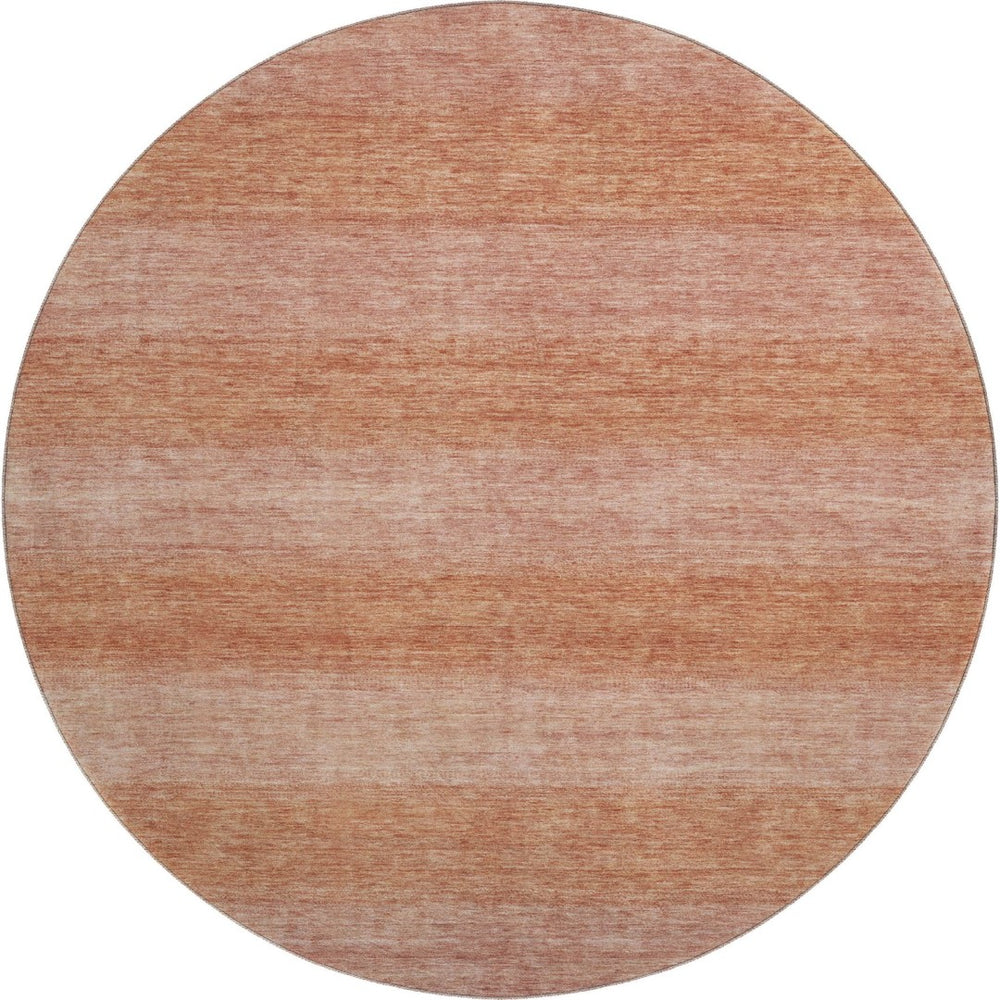HomeRoots 8' Terra Cotta & Peach Striped Washable Round Rug - UV Protected, Durable & Stain Resistant Design! 699565