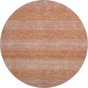 HomeRoots 8' Terra Cotta & Peach Striped Washable Round Rug - UV Protected, Durable & Stain Resistant Design! 699565