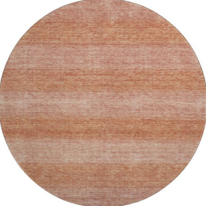 HomeRoots 8' Terra Cotta & Peach Striped Washable Round Rug - UV Protected, Durable & Stain Resistant Design! 699565