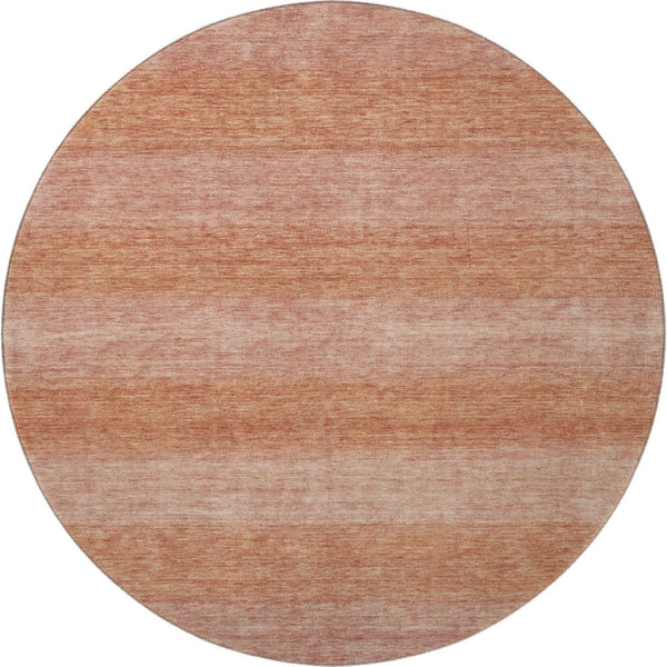 HomeRoots 8' Terra Cotta & Peach Striped Washable Round Rug - UV Protected, Durable & Stain Resistant Design! 699565