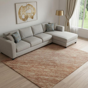 HomeRoots 9' X 12' Terra Cotta & Peach Striped Washable Area Rug with UV Protection for Family Spaces 699567