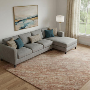 HomeRoots 10' Stylish Terra Cotta & Peach Striped Washable Area Rug with UV Protection for Any Space 699568