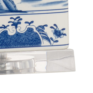 Chelsea House Square Hand-Painted Blue & White Ceramic Lamp On Clear Acrylic Base — Glossy Glazed Accent Light, 28" 69957