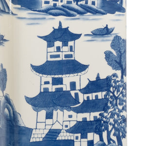 Chelsea House Square Hand-Painted Blue & White Ceramic Lamp On Clear Acrylic Base — Glossy Glazed Accent Light, 28" 69957