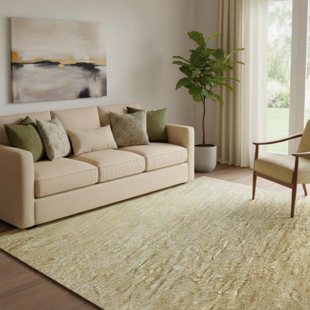HomeRoots 5' X 8' Wheat And Gold Striped Washable Area Rug – Durable, UV-Protected, Stylish for Family Homes 699570