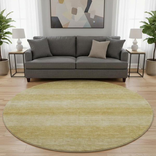 HomeRoots 8' Wheat and Gold Striped Round Rug - Washable, UV-Protected, Stain-Resistant for Family Homes 699571