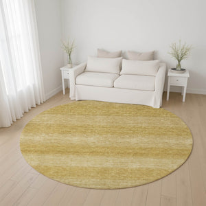 HomeRoots 8' Wheat and Gold Striped Round Rug - Washable, UV-Protected, Stain-Resistant for Family Homes 699571