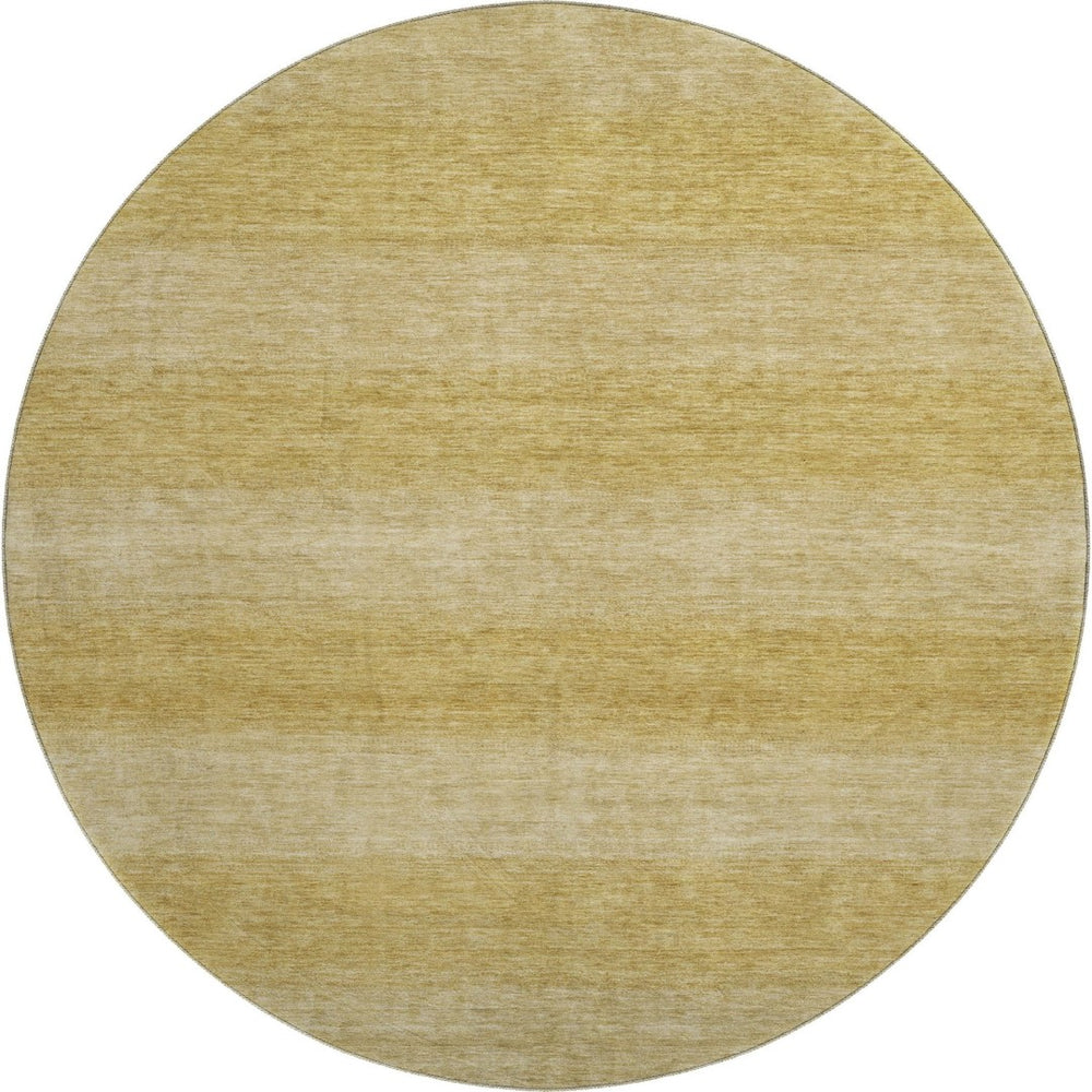 HomeRoots 8' Wheat and Gold Striped Round Rug - Washable, UV-Protected, Stain-Resistant for Family Homes 699571