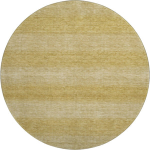 HomeRoots 8' Wheat and Gold Striped Round Rug - Washable, UV-Protected, Stain-Resistant for Family Homes 699571