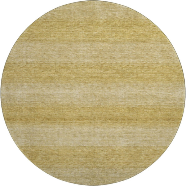 HomeRoots 8' Wheat and Gold Striped Round Rug - Washable, UV-Protected, Stain-Resistant for Family Homes 699571