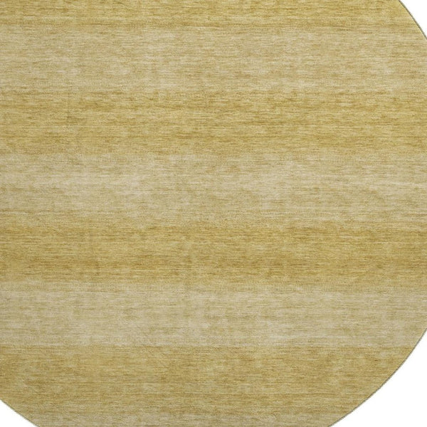 HomeRoots 8' Wheat and Gold Striped Round Rug - Washable, UV-Protected, Stain-Resistant for Family Homes 699571