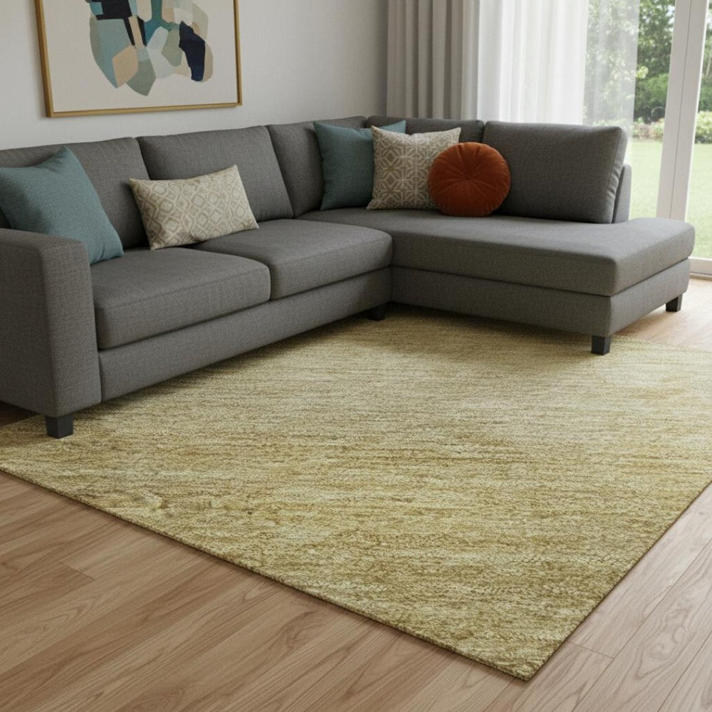 HomeRoots 8' X 10' Wheat And Gold Striped Area Rug - Washable, UV Protected, Durable, Stain Resistant Design 699572