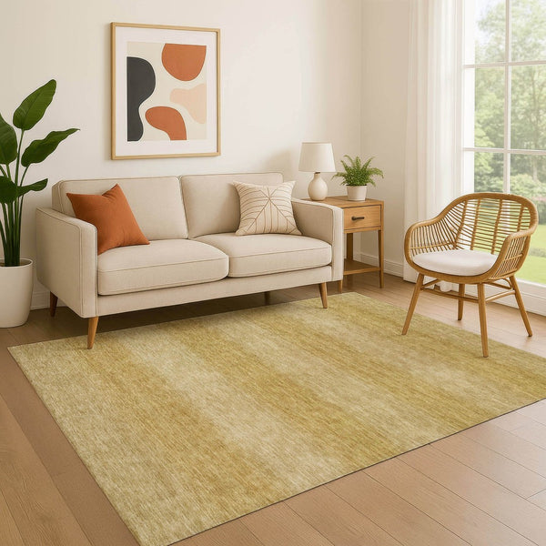 HomeRoots 9' X 12' Wheat and Gold Striped Washable Area Rug with UV Protection for Family-Friendly Spaces 699573
