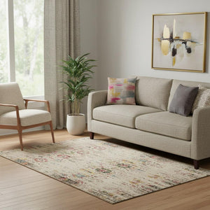 HomeRoots 5' X 8' Beige Red and Pink Oriental Area Rug - Washable, UV Protected, Durable & Elegant Design 699576