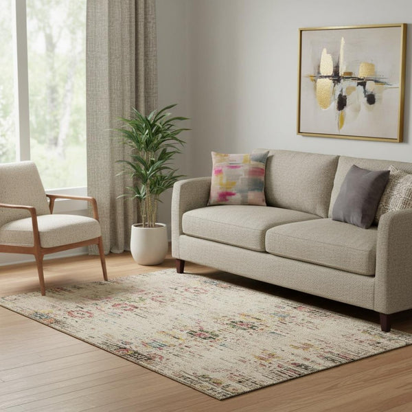 HomeRoots 5' X 8' Beige Red and Pink Oriental Area Rug - Washable, UV Protected, Durable & Elegant Design 699576