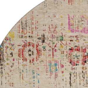 HomeRoots 8' Washable Beige Red Pink Oriental Round Rug with UV Protection for High-Traffic Spaces & Style 699577