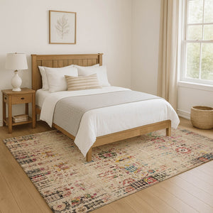 HomeRoots 8' X 10' Beige Red Pink Oriental Washable Area Rug with UV Protection - Elegant, Durable, and Easy Care! 699578