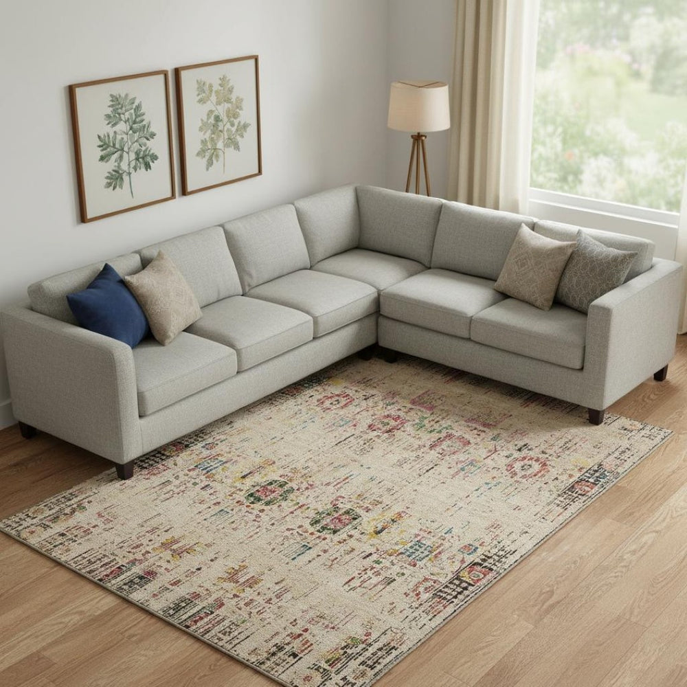 HomeRoots 9' X 12' Elegant Beige Red Pink Oriental Washable Area Rug with UV Protection for High-Traffic Spaces 699579