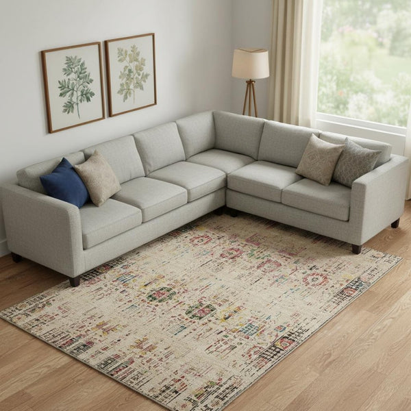 HomeRoots 9' X 12' Elegant Beige Red Pink Oriental Washable Area Rug with UV Protection for High-Traffic Spaces 699579