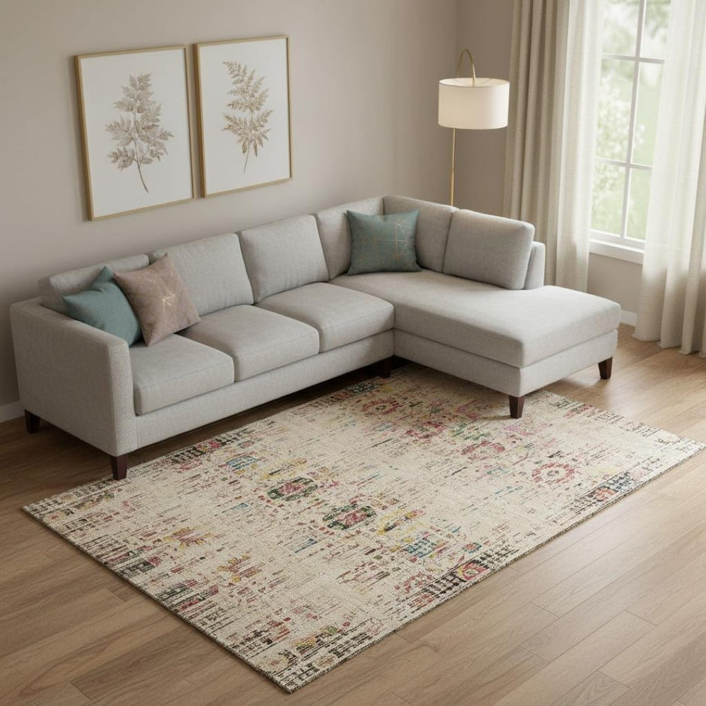 HomeRoots 10' X 14' Beige Red & Pink Oriental Washable Area Rug - UV Protected, Stain Resistant & Durable Design 699580