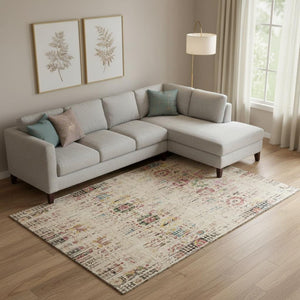 HomeRoots 10' X 14' Beige Red & Pink Oriental Washable Area Rug - UV Protected, Stain Resistant & Durable Design 699580