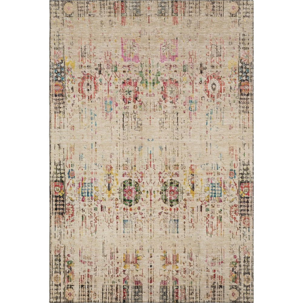 HomeRoots 10' X 14' Beige Red & Pink Oriental Washable Area Rug - UV Protected, Stain Resistant & Durable Design 699580