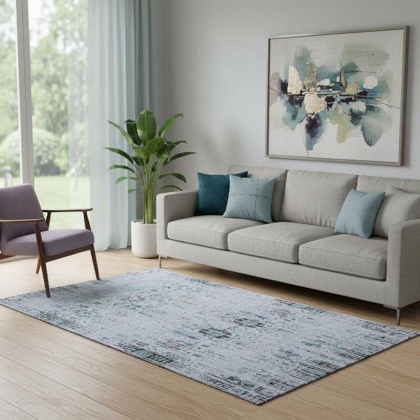 HomeRoots 5' X 8' Stylish Blue Green Charcoal Washable Area Rug with UV Protection for Active Homes 699582