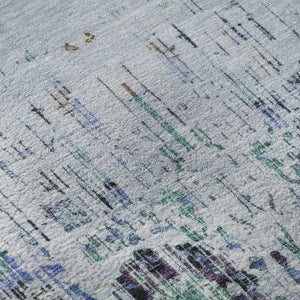 HomeRoots 8' Blue-Green & Charcoal Washable Round Rug with UV Protection - Ideal for High-Traffic Spaces! 699583