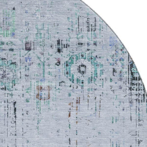 HomeRoots 8' Blue-Green & Charcoal Washable Round Rug with UV Protection - Ideal for High-Traffic Spaces! 699583