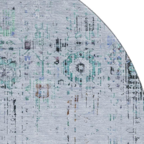 HomeRoots 8' Blue-Green & Charcoal Washable Round Rug with UV Protection - Ideal for High-Traffic Spaces! 699583