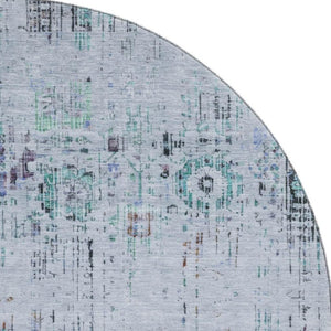 HomeRoots 8' Blue-Green & Charcoal Washable Round Rug with UV Protection - Ideal for High-Traffic Spaces! 699583
