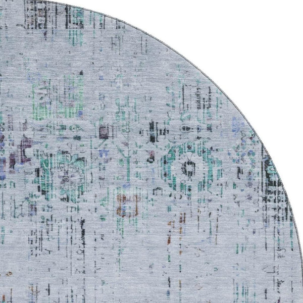 HomeRoots 8' Blue-Green & Charcoal Washable Round Rug with UV Protection - Ideal for High-Traffic Spaces! 699583