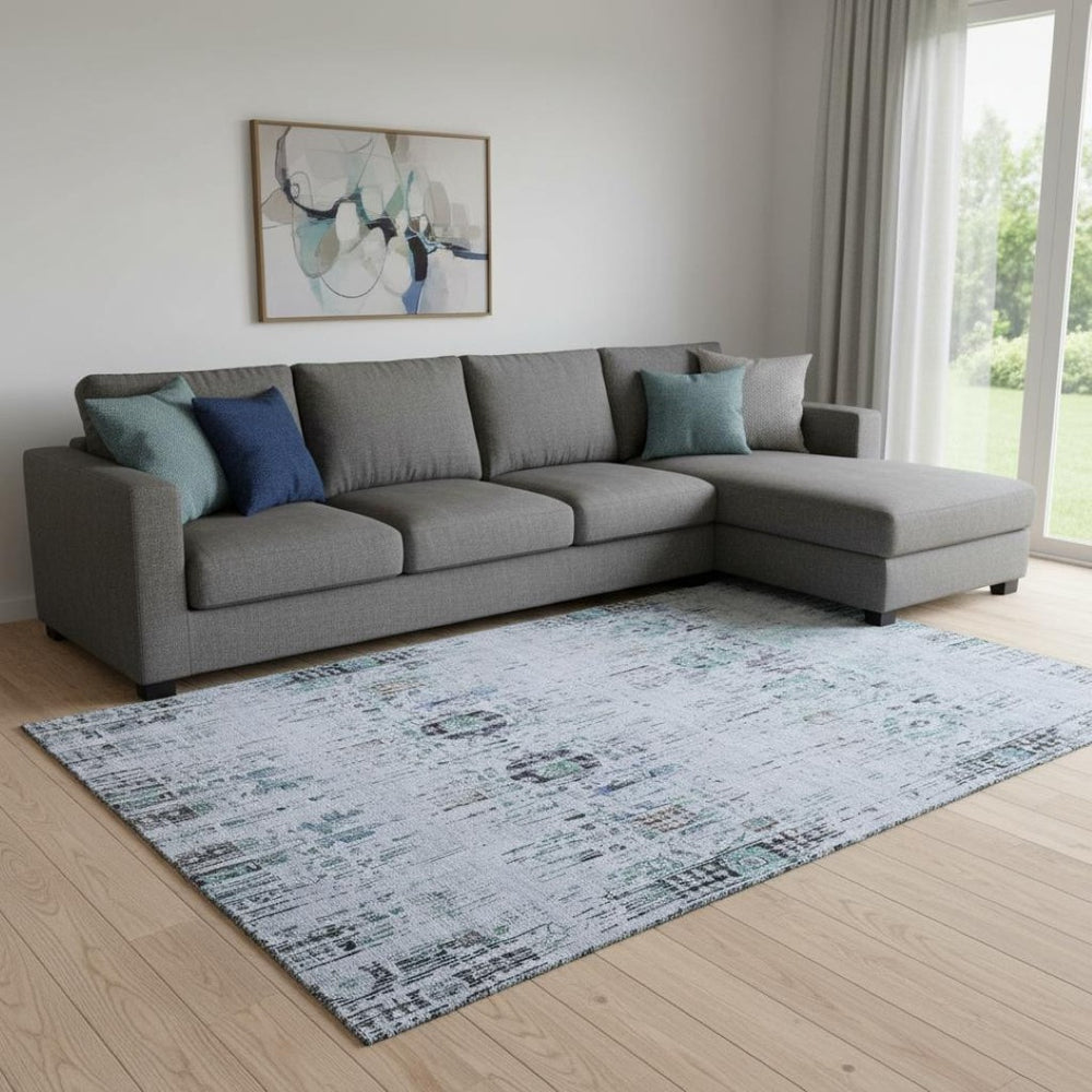 HomeRoots 8' X 10' Washable Blue Green Charcoal Oriental Area Rug - UV Protected, Non-Slip, Stylish & Durable 699584