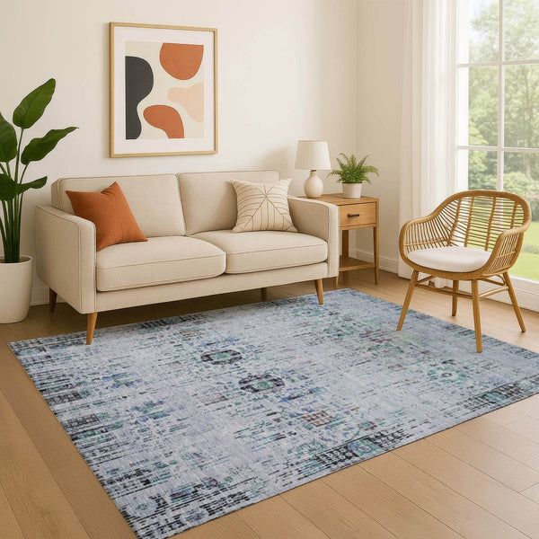 HomeRoots 10' Blue-Green and Charcoal Oriental Washable Area Rug with UV Protection for High-Traffic Spaces 699586