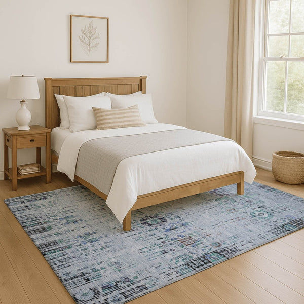 HomeRoots 10' Blue-Green and Charcoal Oriental Washable Area Rug with UV Protection for High-Traffic Spaces 699586