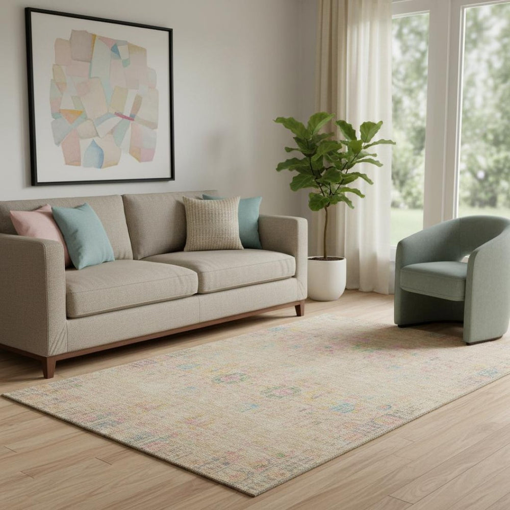 HomeRoots 5' X 8' Tan Blue Green Washable Oriental Area Rug with UV Protection - Durable, Stylish & Versatile 699588