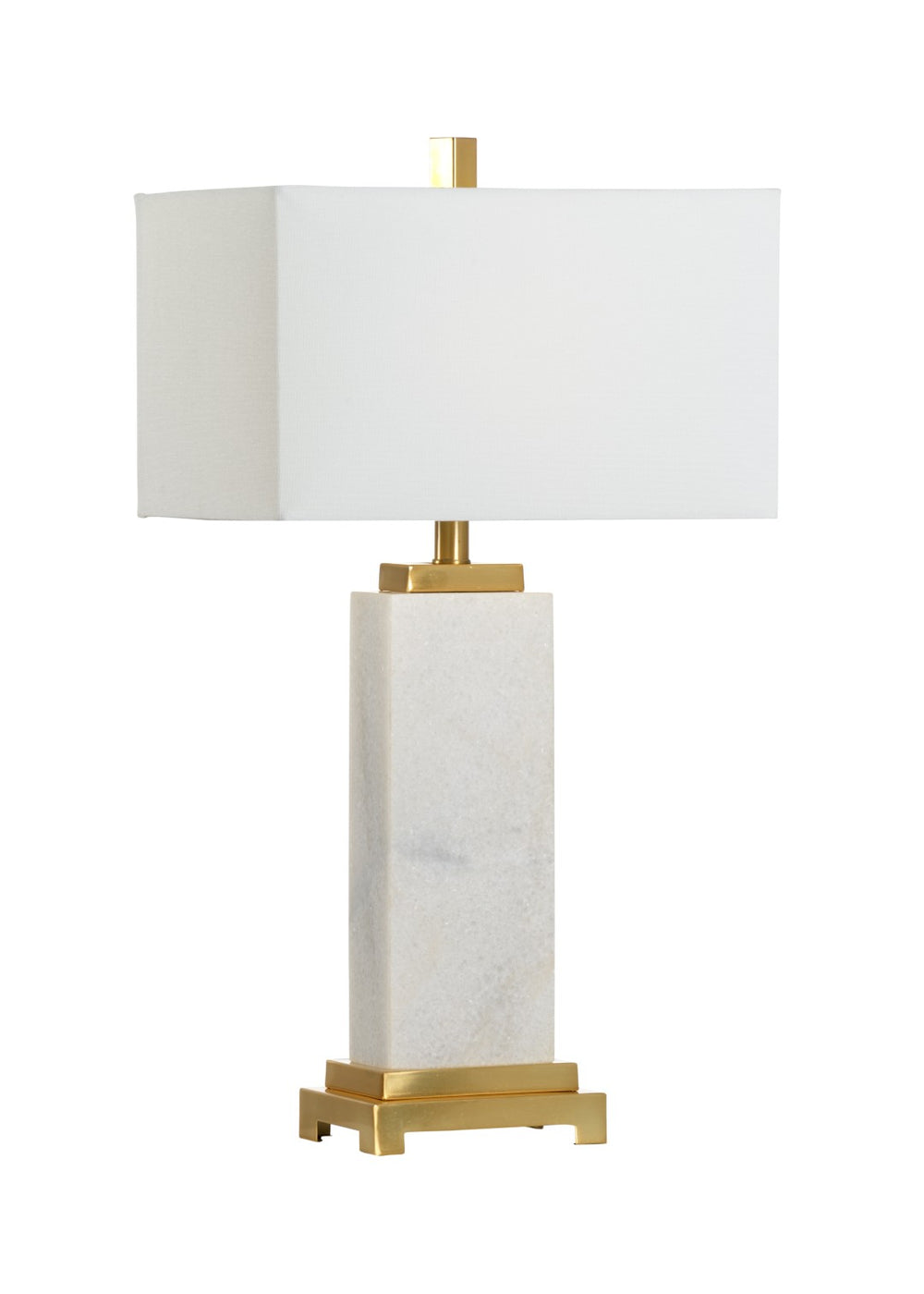 Chelsea House White Kennedy Marble Lamp With Antique Brass Accents And Off-White Linen Shade — Sculptural 27.5" Statement Piece 69959